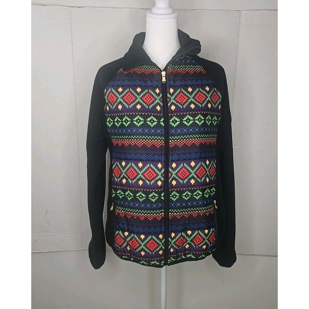 Lauren Ralph Lauren Womens Fleece Jacket Fair Isle Full Zip Pockets Size‎ L EUC